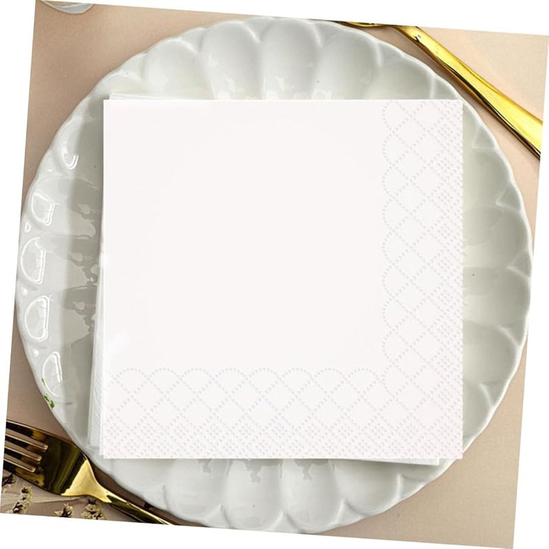 مناديل بيضاء زخرفية يمكن التخلص منها 100 ورقة حواف مهدبة بالجملة لحفلات الزفاف والفنادق والمطاعم - Image 4